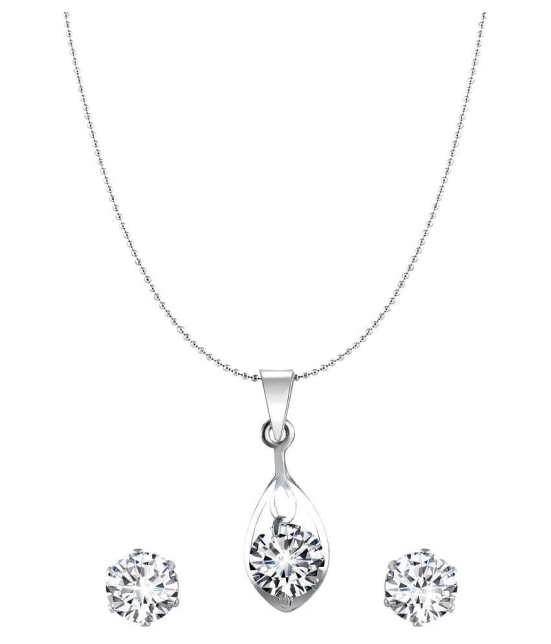 Vighnaharta Jasmine Solitaire CZ Gold and Rhodium Plated Alloy Pendant set for Women and Girls - Silver