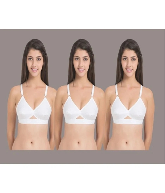 Zourt - White Cotton Non Padded Womens Everyday Bra ( Pack of 3 ) - None