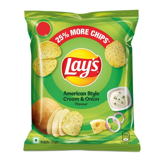 Lays Potato Chips - American Style Cream And Onion Flavour, 28G, Transparent