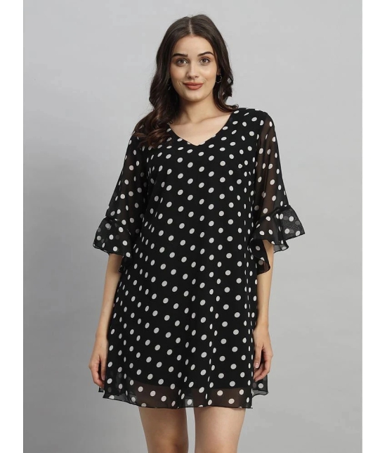 Curvydrobe Georgette Printed Mini Womens A-line Dress - Black ( Pack of 1 ) - None