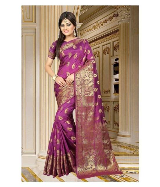 Gazal Fashions - Purple Banarasi Silk Saree With Blouse Piece (Pack of 1)