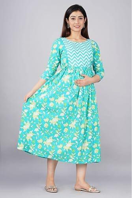 KASHVI Creation Women's Cotton Floral Printed Anarkali Maternity Feeding Kurti-SkyBlue