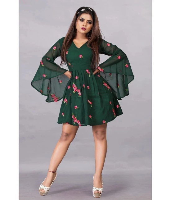 Apnisha - Georgette Green Womens Fit And Flare Dress ( Pack of 1 ) - None