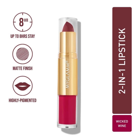 MyGlamm Super Duo Lipstick (2 in 1 Matte Lipstick + Liquid Lip Color) - Wicked Wine (Wine Shade) | Long Lasting, Highly Pigmented (4.2g + 2.5ml)