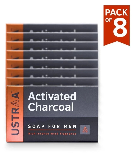 Ustraa Deo Soap with Activated Charcoal For Men- 100 g (Pack of 8) - Activated Charcoal Soap with Deo Fragrance - Cleans toxins and bacteria - No Sulphate