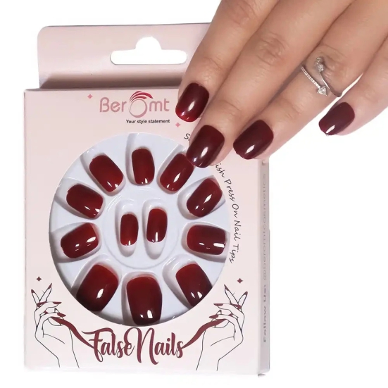 SHORT GLOSSY NAILS-(NAIL KIT INCLUDED)-Maroon