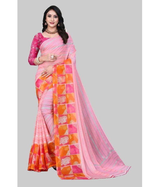 Bhuwal Fashion - Pink Chiffon Saree With Blouse Piece ( Pack of 1 ) - Pink