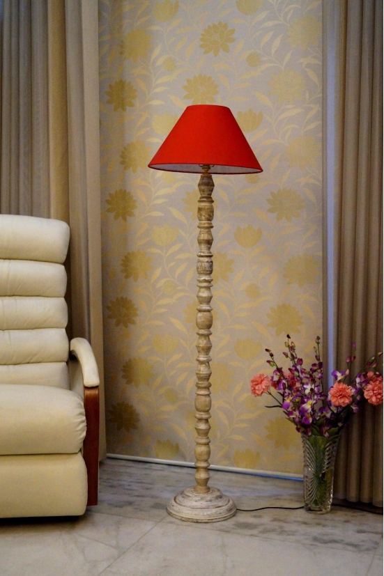 Classic Floor Lamp Red & Brown with Conical Shade (Bulb Not Included)-CLASSIC WHITE