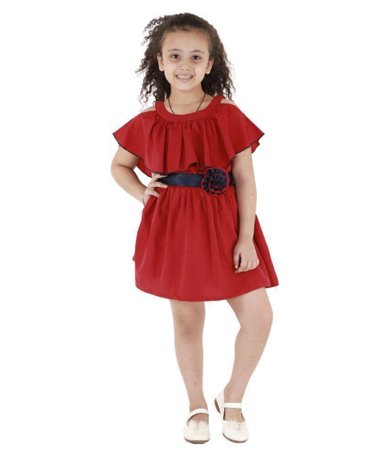 Kids Cave Dress for girls Polycrepe Knee Length Cut Out Pleated Dress (Color_Maroon,Size_3 Years to 12 Years) - None