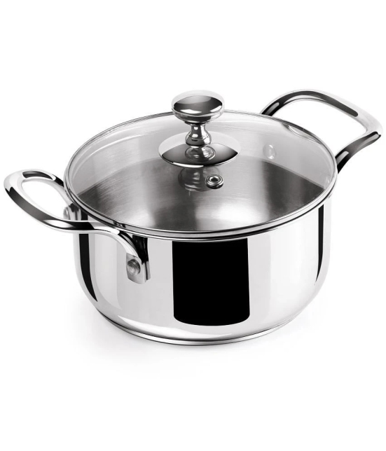 Milton Pro Cook Stainless Steel Casserole With Glsss Lid ( 2.3 litre) Silver - Silver