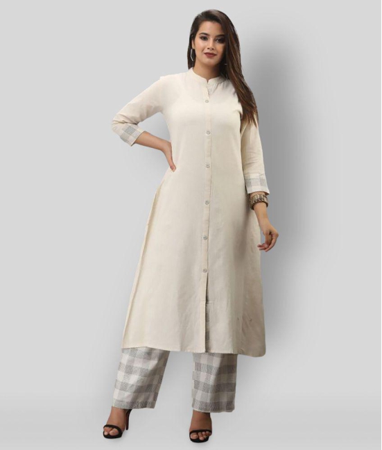 MAUKA - White Front Slit Cotton Women''s Stitched Salwar Suit ( Pack of 1 ) - 5XL