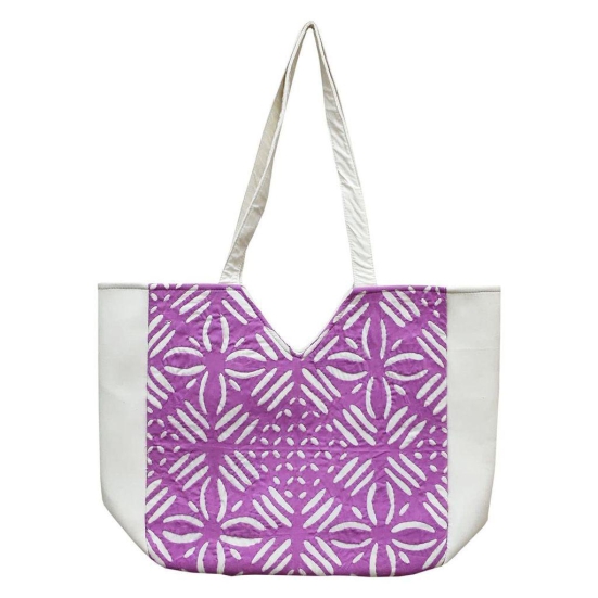 Garvi Gurjari (A Gujarat Govt Enterprise Handmade White and Purple Cotton Applique Shopping Bag