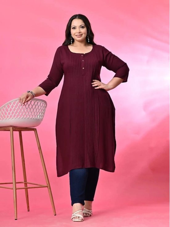 PrettyPlus by Desinoor.com Rayon Solid Straight Womens Kurti - Wine ( Pack of 1 ) - None