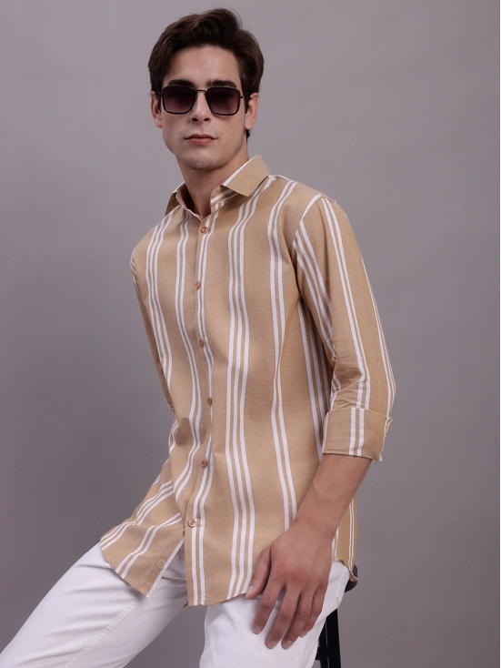 Mens Striped Casual Shirt-M / Brown