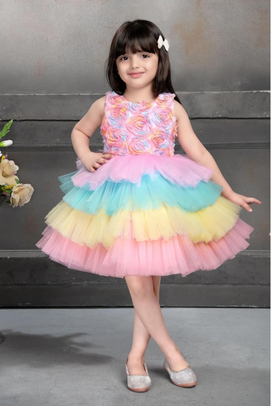 Cutedoll Multicolor Net Flower Pattern Baby Girl Dresses-2-3 Year