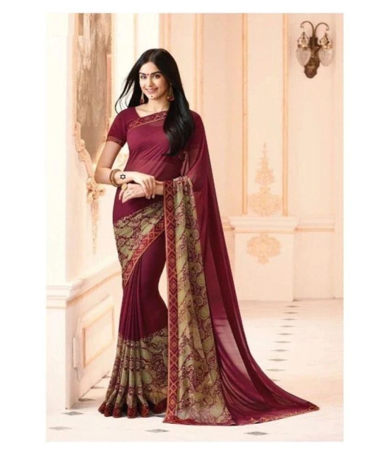 Gazal Fashions - Maroon Chiffon Saree With Blouse Piece (Pack of 1)