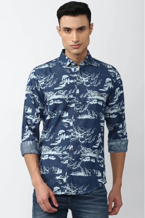 Men Blue Slim Fit Print Full Sleeves Casual Shirt