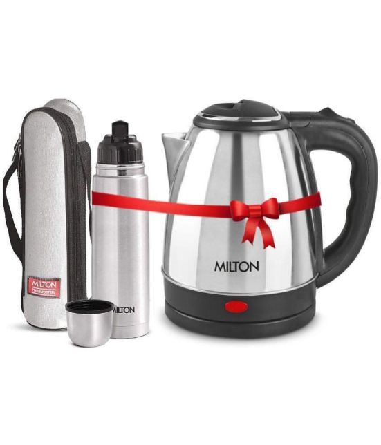 Milton Combo Set Go Electro 1.5 Ltrs Electric Kettle and Flip Lid 500 ml- Silver Thermosteel Hot or Cold Stainless Steel Water Bottle with Jacket