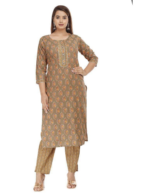 HIGHLIGHT FASHION EXPORT - Brown Straight Cotton Women''s Stitched Salwar Suit ( Pack of 1 ) - None