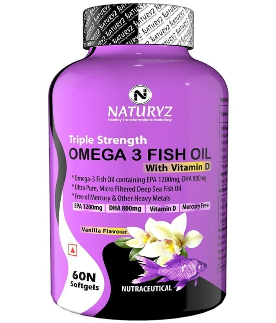 NATURYZ Triple Strength Omega 3 Fish Oil 2500 Mg with Highest EPA, DHA -60 Softgels(Vanilla Flavour)