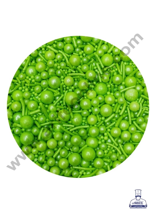 CAKE DECOR™ Sugar Candy - Mix Size Light Green Balls with Vermicelli Candy - 500 gm