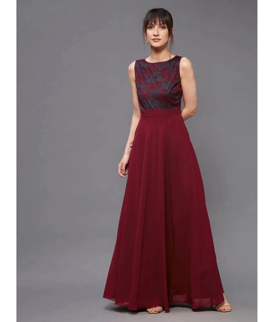 Miss Chase Georgette Self Design Full Length Womens Gown - Maroon ( Pack of 1 ) - None