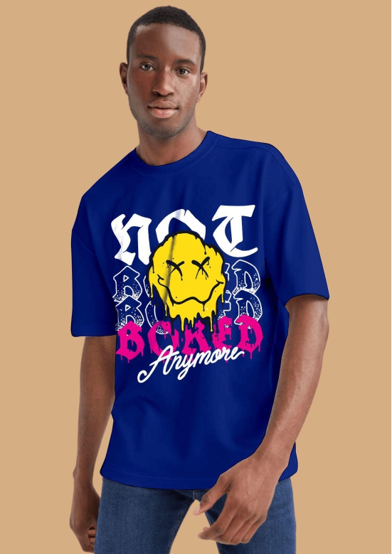 Not Bored Anymore Printed Blue Oversized T-Shirt By Offmint-XXL / Blue