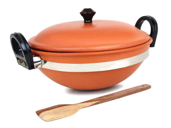 KSI Handmade Mitti Terracotta Clay Kadai and Tawa Combo Set - with Handle for Cooking on Gas