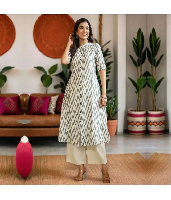 AMIRAS INDIAN ETHNICWEAR Cotton Printed Front Slit Womens Kurti - White ( Pack of 1 ) - None