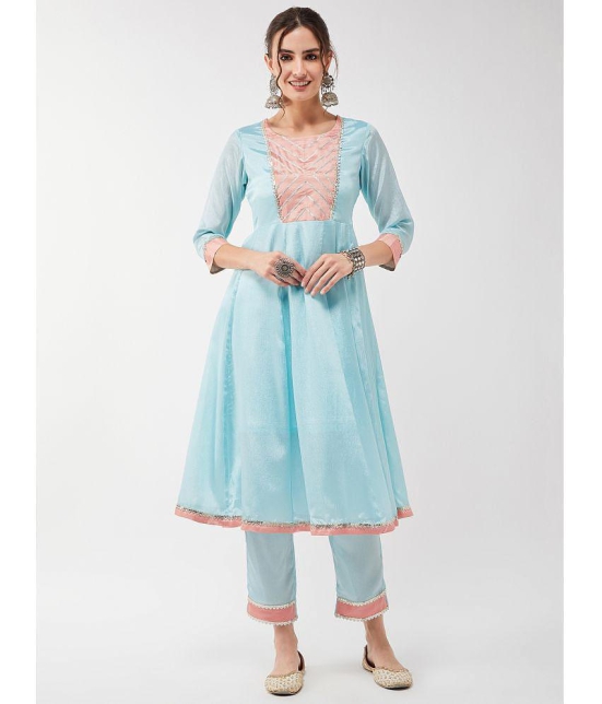 Pannkh - Light Blue Art Silk Womens A-line Kurti ( Pack of 1 ) - None