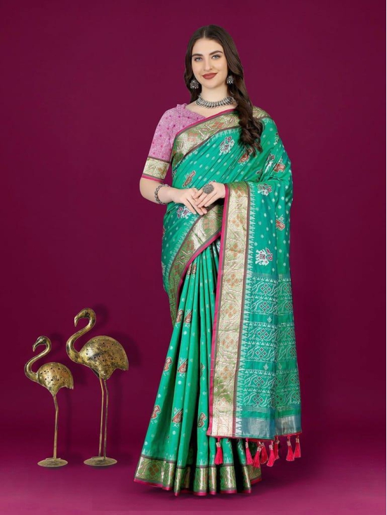 Teal Patola Silk Woven Design Zari Meenakari Weaving Saree