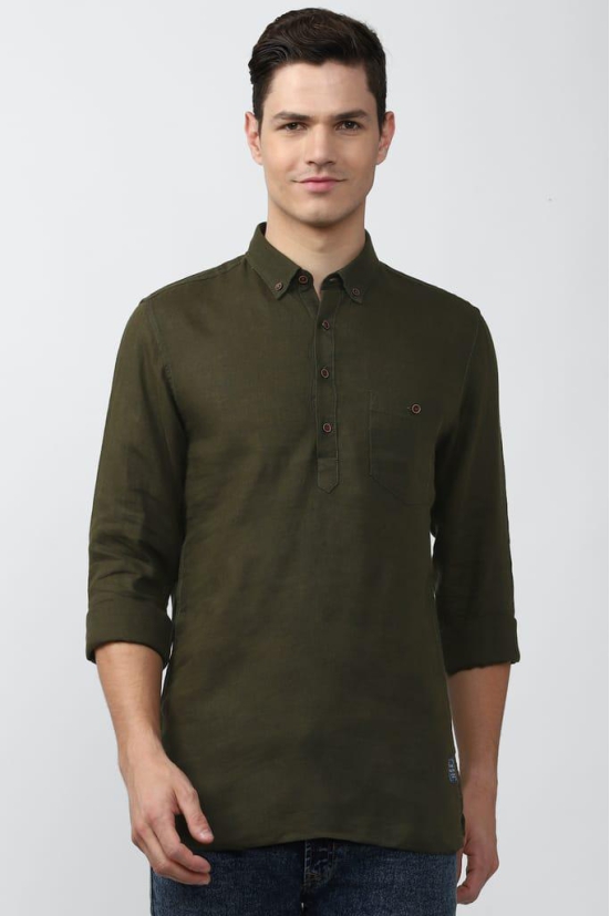 Men Green Slim Fit Solid Full Sleeves Casual Shirt