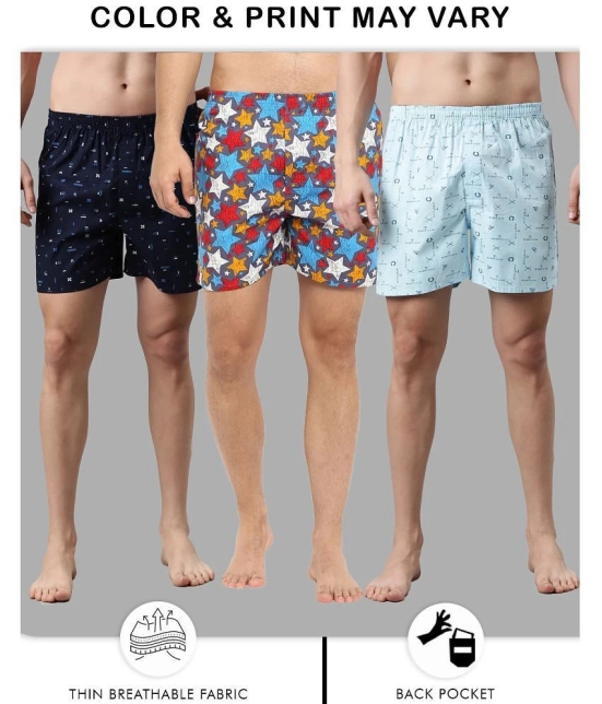 broon Blue,Navy,Multi BOXER SHORTS Cotton Mens Boxer- ( Pack of 3 ) - None