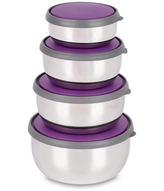 HomePro Bowl 4pcs With Lid Steel Purple Food Container ( Set of 4 ) - Purple