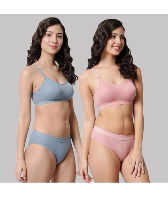 Kiran Enterprises Multicolor Cotton Women's Bra & Panty Set ( Pack of 2 ) - None