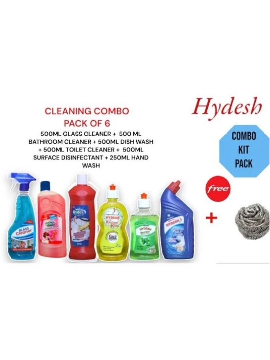 Hydesh Combo of Glass Cleaner, Bathroom Cleaner, Dish Wash, Toilet Cleaner, Surface Disinfectant & Hand Wash