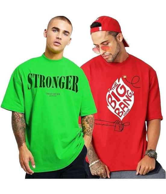 Leotude Cotton Blend Oversized Fit Printed Half Sleeves Mens T-Shirt - Red ( Pack of 2 ) - None