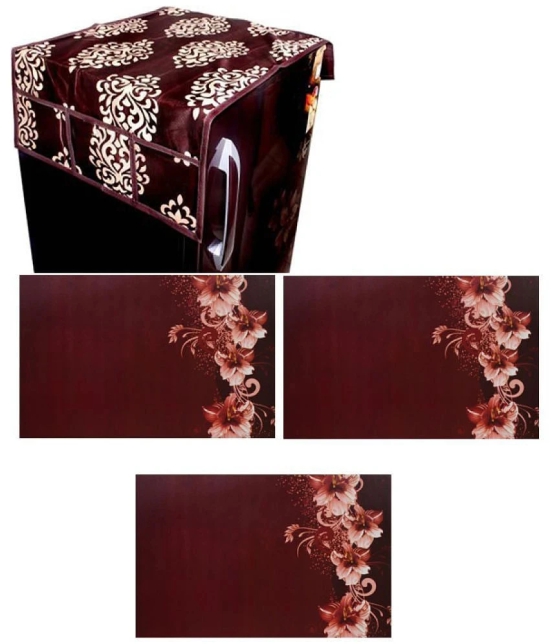 Fabolic Polyester Floral Printed Fridge Mat & Cover ( 93 53 ) Pack of 4 - Brown - Brown