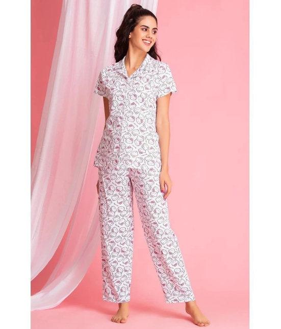 Clovia Cotton Nightsuit Sets - White Pack of 2 - None