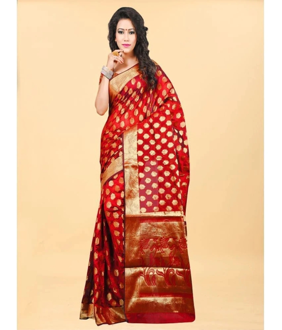 Gazal Fashions - Red Banarasi Silk Saree With Blouse Piece ( Pack of 1 ) - Red