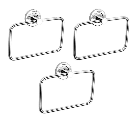 ANMEX Rectangle Stainless Steel Towel Ring for Bathroom/Wash Basin/Napkin-Towel Hanger/Bathroom Accessories - PACK OF 3