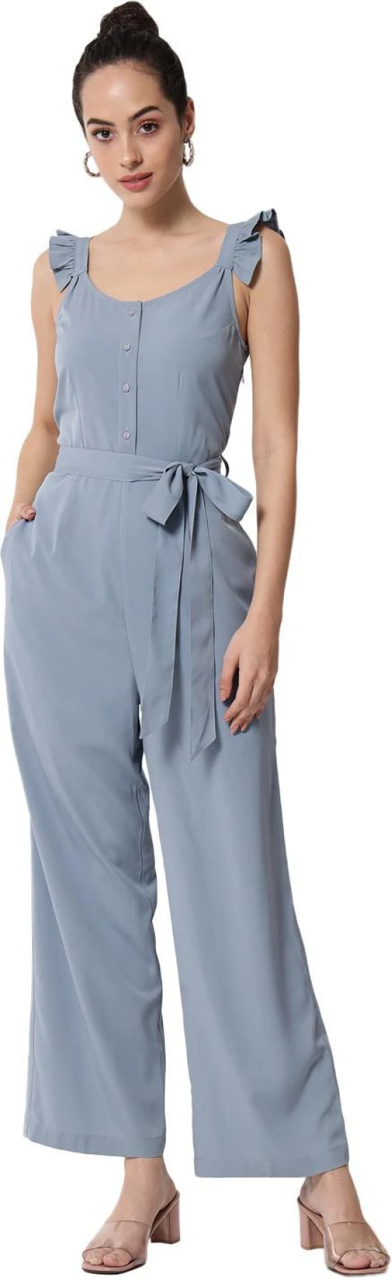 ALL WAYS YOU Women jumpsuit Poly Crepe fabric with Sleeveless & U Neck Blue XXL