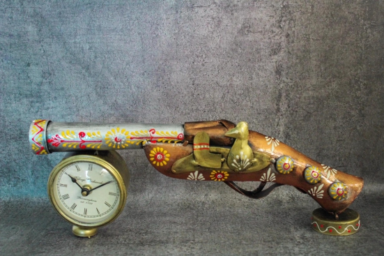 Handcrafted Metal Gun Shaped Table Clock