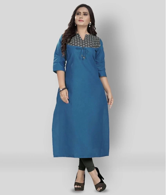 Rangrasiya - Blue Cotton Womens Straight Kurti ( Pack of 1 ) - L