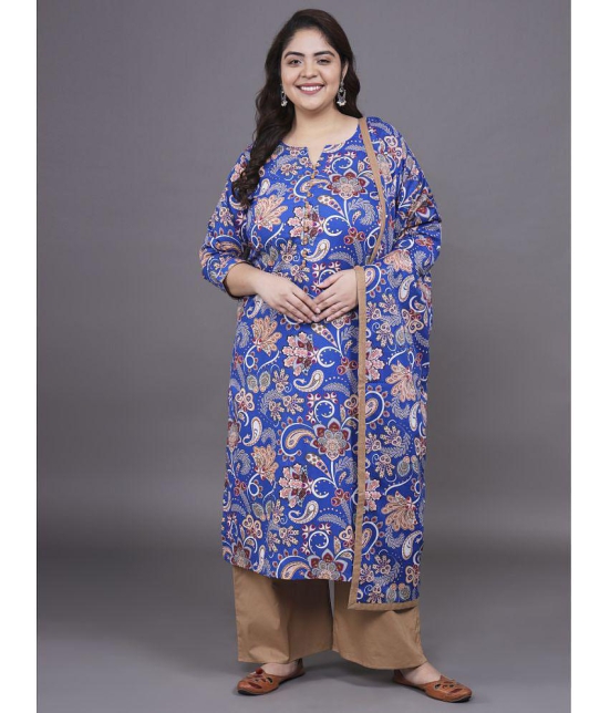 Tissu Cotton Printed Kurti With Palazzo Womens Stitched Salwar Suit - Blue ( Pack of 1 ) - None