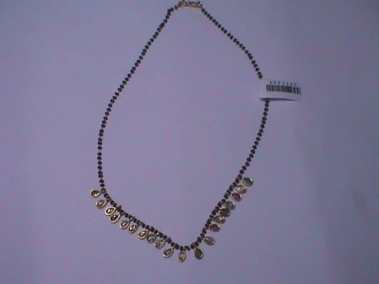 Gold Plated Black Beads and Tear Drop Stones Necklace