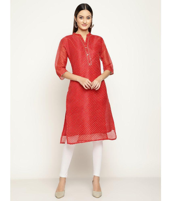 Queenley - Red Silk Women's Straight Kurti ( Pack of 1 ) - None