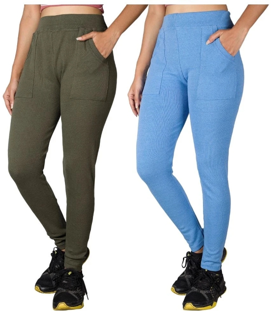 KARARO JEGGINGS - Cotton Blend Skinny Fit Olive Womens Jeggings ( Pack of 2 ) - None