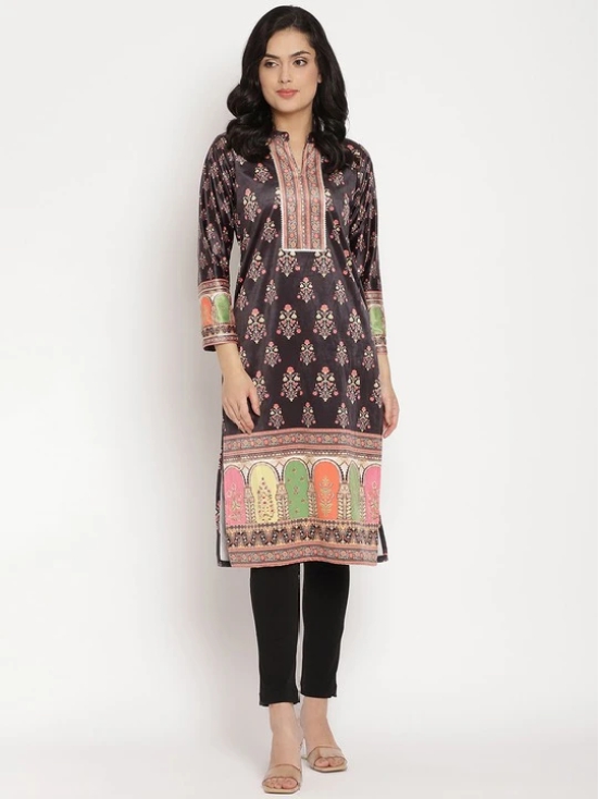 Women Black & Peach Ethnic Motifs Printed Velvet Kurta