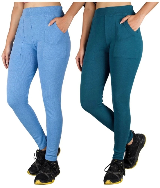 KARARO JEGGINGS - Cotton Blend Skinny Fit Blue Womens Jeggings ( Pack of 2 ) - None